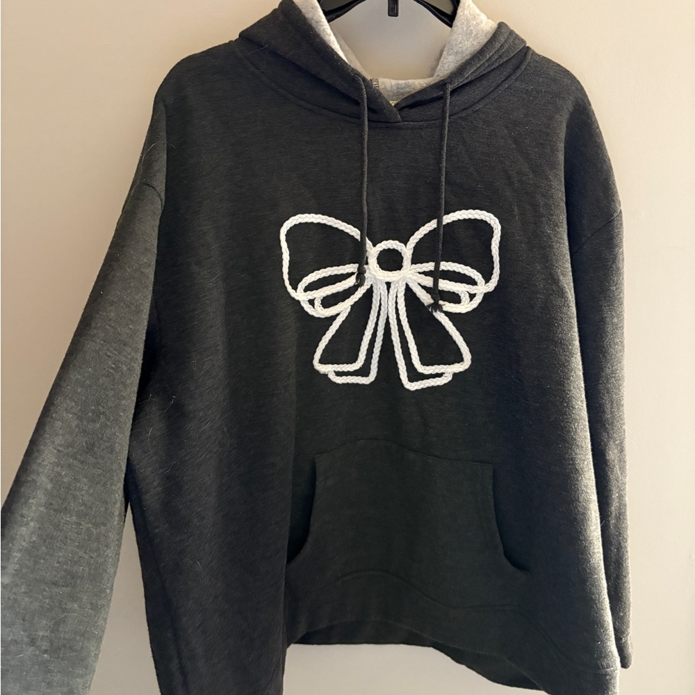 Women's Gray Hoodie with White Bow Design